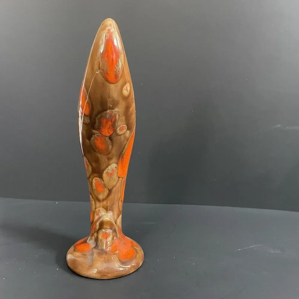 Vintage Bird Of‎ Paradise MCM Pottery Vase Orange Drip Signed Connie Nelson 1974